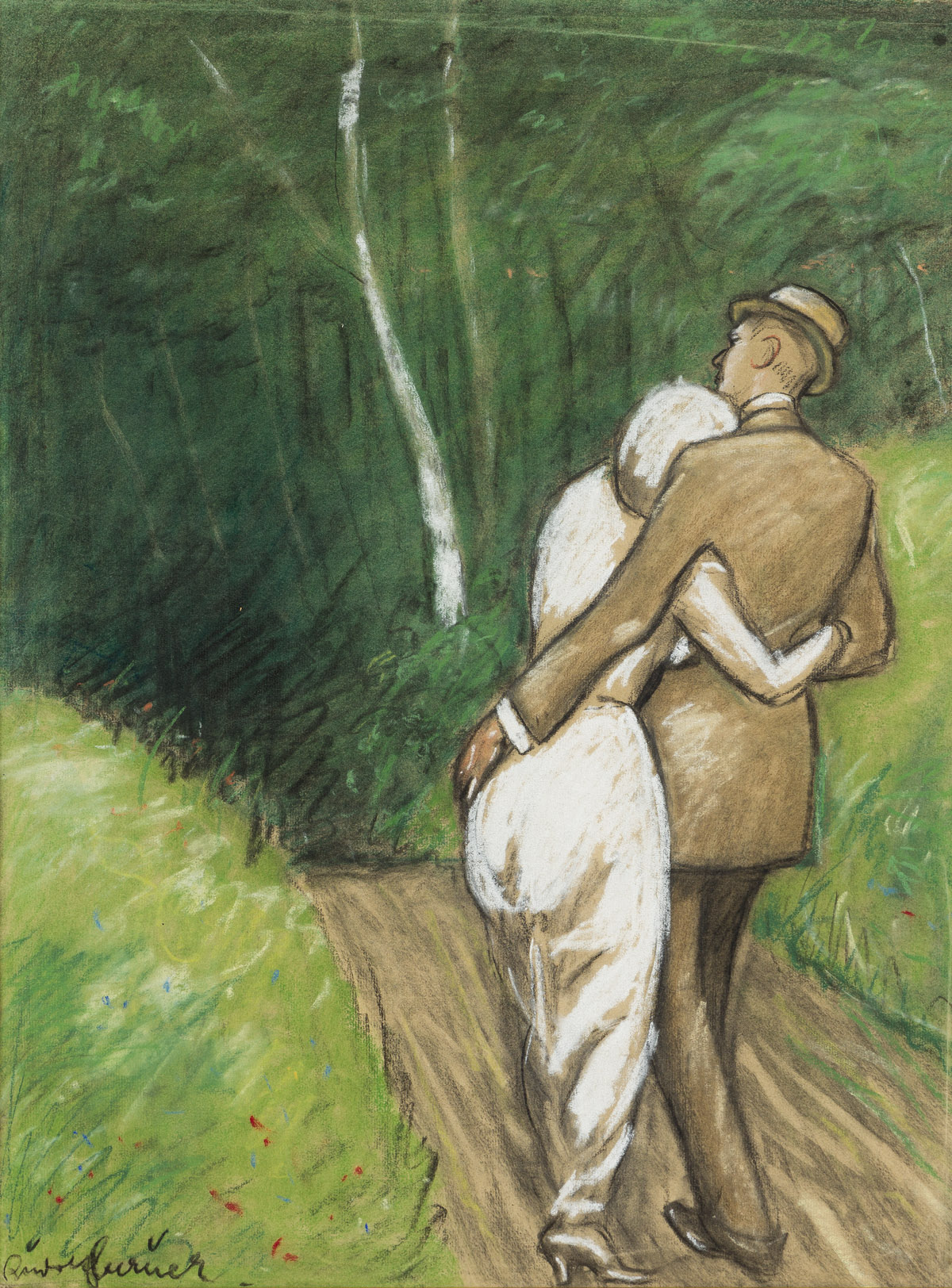 RUDOLF BAUER (1889 - 1953, GERMAN/AMERICAN) Untitled, (Strollers on a Path).